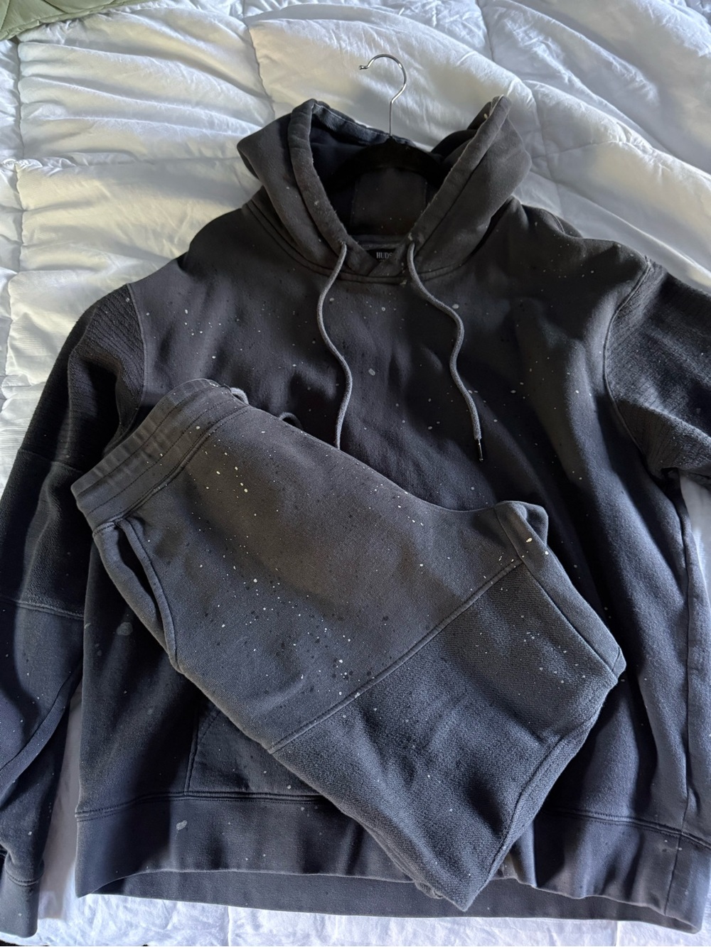 Hudson Blue Hoodie & Sweatpants Set with Paint-Splatter Detail